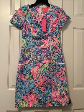 Lilly Pulitzer Coralynn Shift Dress Short Sleeves Pop Up 60 Animals, Size 0 NWT